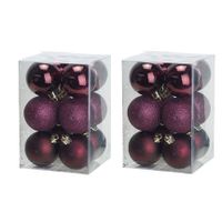 24x Aubergine roze kerstballen 6 cm kunststof mat/glans - thumbnail