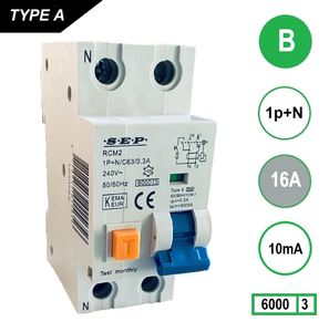 SEP Aardlekautomaat 16A B Kar 10mA 2 polig 36mm RCM2 Kema Keur 230V automaat en aardlek in een