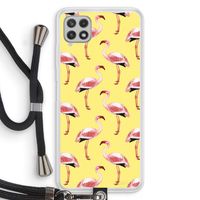 Flamingo's geel: Samsung Galaxy A22 4G Transparant Hoesje met koord