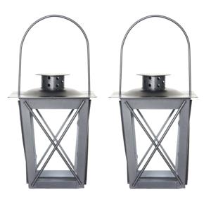 Flancy Flames Windlicht - Set van 2x stuks - ijzer - zilverkleurig - 16 cm - lantaarn