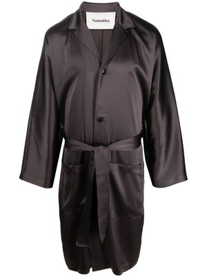 Nanushka chemise ceinturée à col cubain - Marron