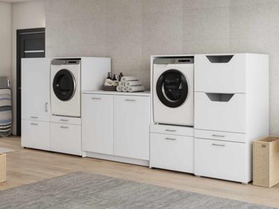 Kast WASHING 2 machines met kast 1 deur 2 laden en 1 kast voor wasgoed en onderkast MEDIUM