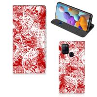 Mobiel BookCase Samsung Galaxy A21s Angel Skull Rood