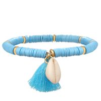 Enkelband Platte Kralen Schelp & Kwastje - Blauw