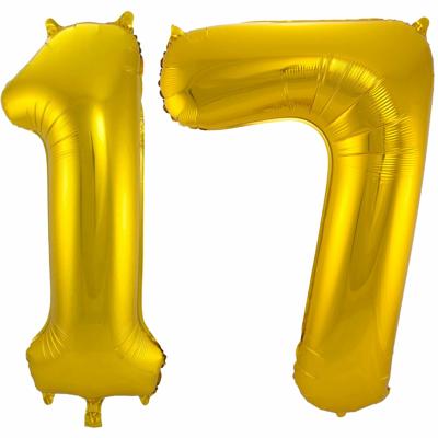 Folat Folie ballonnen - 17 jaar cijfer - goud - 86 cm - leeftijd feestartikelen - versiering