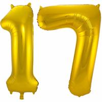 Folat Folie ballonnen - 17 jaar cijfer - goud - 86 cm - leeftijd feestartikelen - versiering