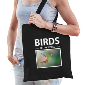 Katoenen tasje Kolibries vogels zwart - birds of the world Kolibrie cadeau tas