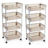 2x stuks opberger/organiser trolley/roltafel met 4 manden 85 cm taupe