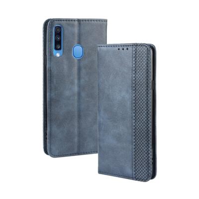 Voor Galaxy A20s magnetische Buckle retro Crazy Horse textuur horizontale Flip leergeval met houder & kaartsleuven & fotolijstjes (blauw)
