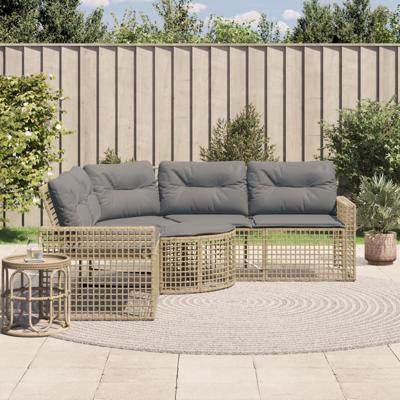 Tuinbank met kussens en voetensteun L-vormig poly rattan beige