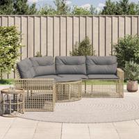 Tuinbank met kussens en voetensteun L-vormig poly rattan beige