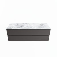 MONDIAZ VICA-DLUX 150cm badmeubel onderkast Dark grey 2 lades. Inbouw wastafel CLOUD dubbel zonder kraangat, kleur Glace.
