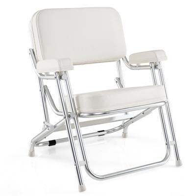 Draagbare Bootstoel Aluminium Strandstoel met Gevoerde Zitting Comfortabele Armleuningen Antislip Voetkussens Jachten Wit