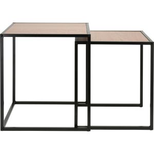 Bijzettafel/plantenstandaard set - 2-delig - zwart - metaal - 37 x 34 en 34 x 30 cm