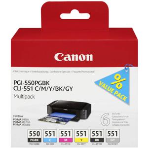 Canon Inktcartridge PGI-550PGBK/CLI-551 Multipack Origineel Combipack Foto zwart, Cyaan, Magenta, Geel, Zwart, Grijs 6496B005