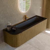 Badmeubel Mondiaz Kurve | 145 cm cm | Meubelkleur Dusk | Wastafelkleur Urban | Solid surface | Wasbak rechter zijde spoelbak | 1 kraangat
