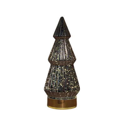 Kerstboompje glas 10led op batterij met timer 23.5x10.5 cm metallic antraciet - Annas collection