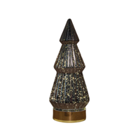 Kerstboompje glas 10led op batterij met timer 23.5x10.5 cm metallic antraciet - Annas collection
