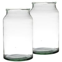 Set van 2x stuks bloemenvazen van gerecycled glas 30 x 18 cm