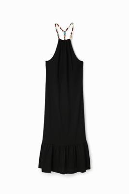 Midi-jurk schouderbandjes kraaltjes - BLACK - XL