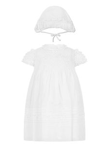 Sarah Louise robe froncée à volants en coton mélangé (lot de deux) - Blanc