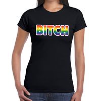 Bitch gay pride tekst/fun shirt zwart dames 2XL  -