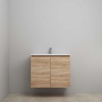 On-Line Onderkast - 80 cm - Voorgemonteerd - Greeploos 2 Deuren - Acryl Wastafel - 1 Kraangat - Eiken