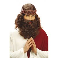 Jezus verkleed pruik bruin met baard - thumbnail