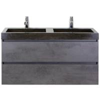 Maxx XL Badmeubelset 120 cm - Beton Antraciet - Wastafel Lucca Dubbel 2 Kraangaten