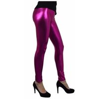 Dames carnaval verkleed legging - metallic roze - glanzend 40/42 (L/XL)  -