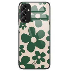 Samsung Galaxy A14 glazen hardcase - Retro flowers groen