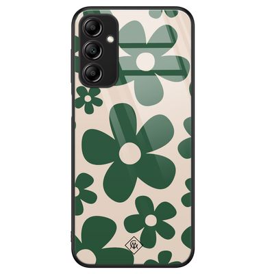 Samsung Galaxy A14 glazen hardcase - Retro flowers groen