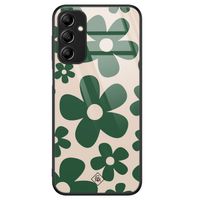 Samsung Galaxy A14 glazen hardcase - Retro flowers groen
