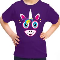 Dieren verkleed t-shirt voor meisjes - eenhoorn gezicht - carnavalskleding - paars - thumbnail