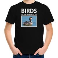 Fuut vogel foto t-shirt zwart voor kinderen - birds of the world cadeau shirt vogel liefhebber XL (158-164)  - - thumbnail