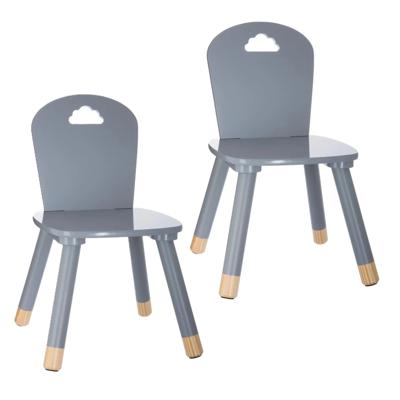 Kinder stoeltje - 2x - grijs - hout - D30 x H50 cm - bijzet stoeltjes