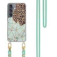 Samsung Galaxy S25 hoesje met mint koord - Luipaard marmer mint