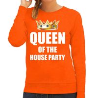 Koningsdag sweater Queen of the house party oranje voor dames - thumbnail