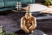 Ronde salontafel WILDLIFE KONG 60cm goud metaal glas aap figuur gorilla sculptuur handgemaakt - 43518