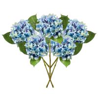 Kunstbloem Hortensia tak - 5x - Challenge - 47 cm - blauw - kunst zijdebloem - Hydrangea