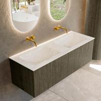 Badmeubel Mondiaz Kurve-Dlux | 130 cm cm | Meubelkleur Shadow | Wastafelkleur Opalo | Solid surface | Wasbak beiden zijden spoelbak | Zonder kraangat(en)