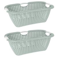 Storage Solutions wasmand - 2x - groen - 26 liter - kunststof - 40 x 60 x 22 cm - Draagwasmand