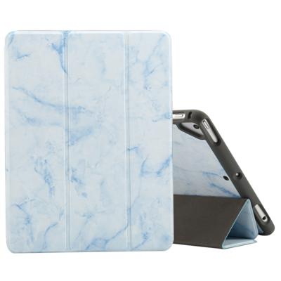 Marmeren textuur patroon horizontale flip case voor iPad 9 7 (2018) met drie-vouwen houder & pen sleuven (blauw)