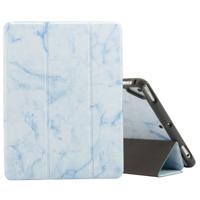 Marmeren textuur patroon horizontale flip case voor iPad 9 7 (2018) met drie-vouwen houder & pen sleuven (blauw)