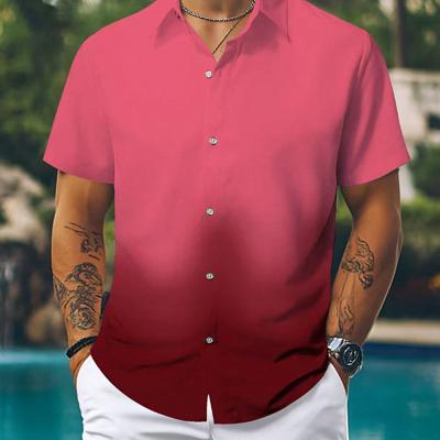 Bon&Bon Homme Men's Pink Ombre Short Sleeve Button Up Shirt Multicolor-4 / S