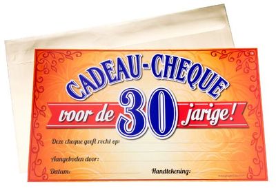 cadeaucheque 30 Jaar 34,5 cm papier blauw/oranje cadeaucheque 30 Jaar 34,5 cm papier blauw/oranje