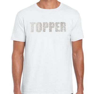 Glitter t-shirt wit Topper rhinestones steentjes voor heren - Glitter shirt/ outfit
