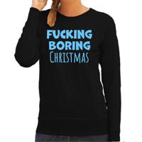 Foute kersttrui/sweater voor dames - Fucking Boring Christmas - zwart - glitter blauw