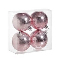 4x Kunststof kerstballen cirkel motief roze 8 cm kerstboom versiering/decoratie   -