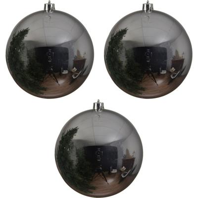 Decoris grote kerstbal - 3x - zilver - glans - kunststof - 14 cm - onbreekbaar - kerstversiering